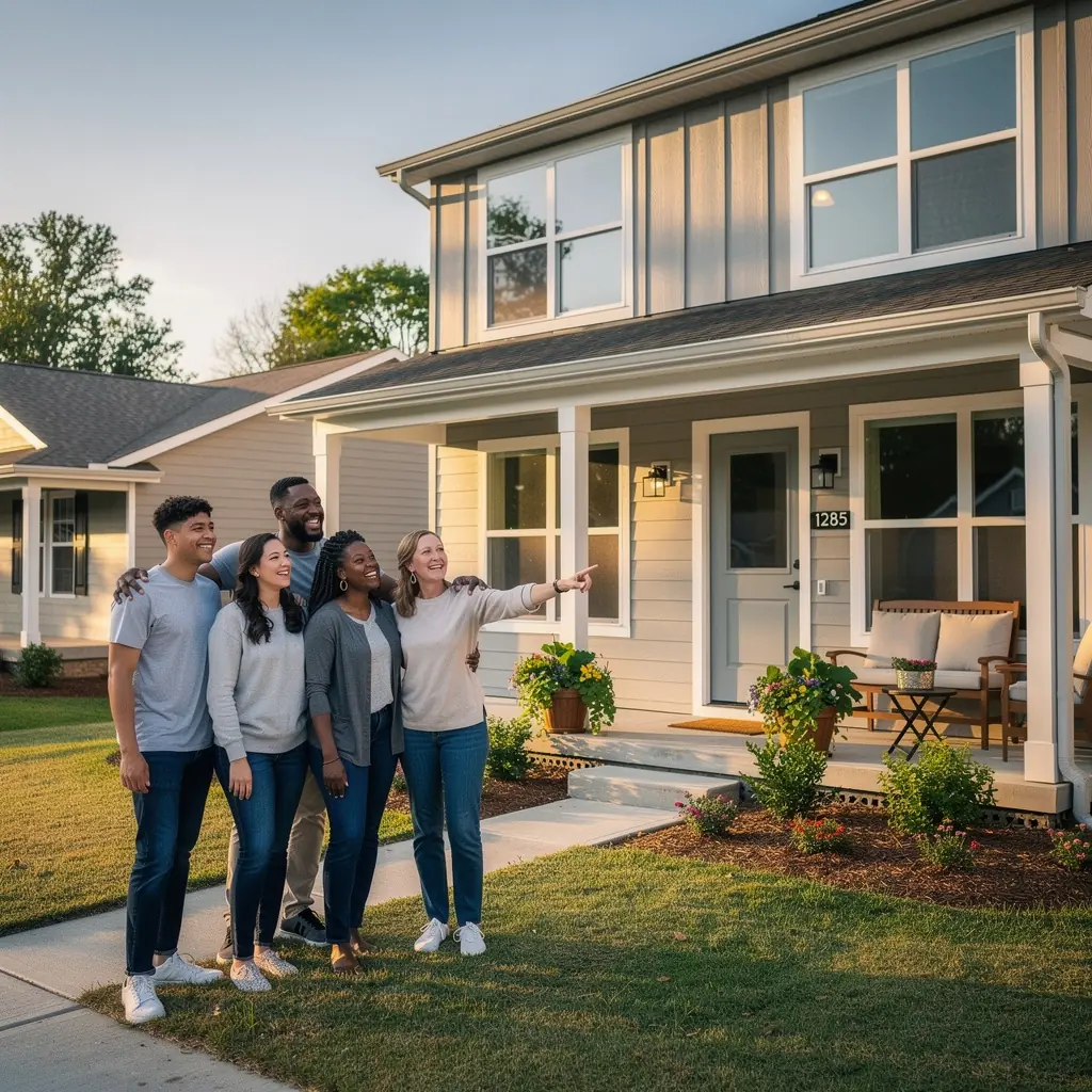 Stylowa sypialnia z minimalistycznymi meblami i przytulnym oświetleniem.