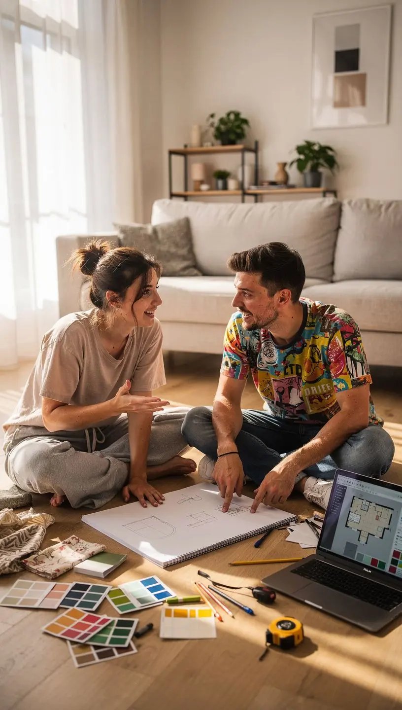 Taras z wygodnymi meblami ogrodowymi i zielonymi roślinami.