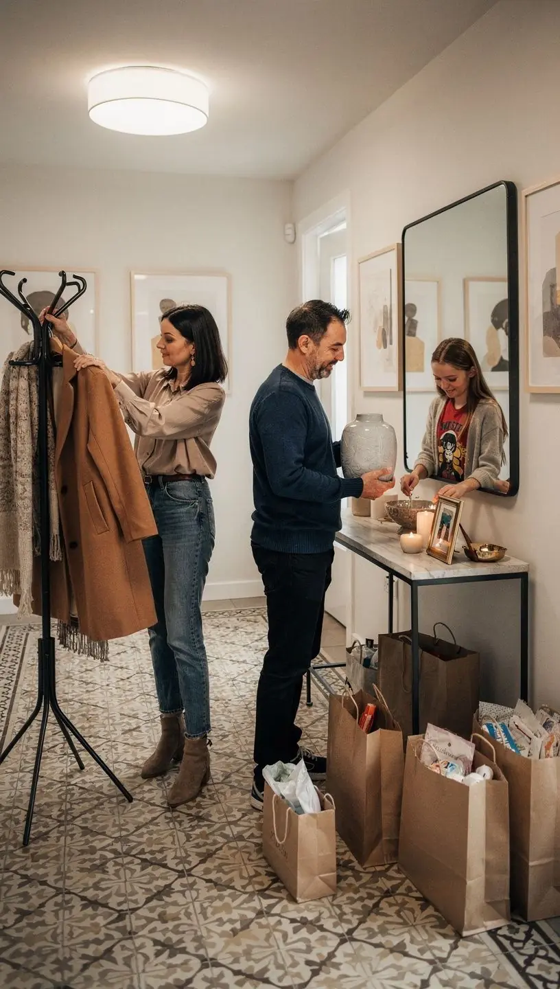 Nowoczesny salon z eleganckim wystrojem i jasnymi kolorami.